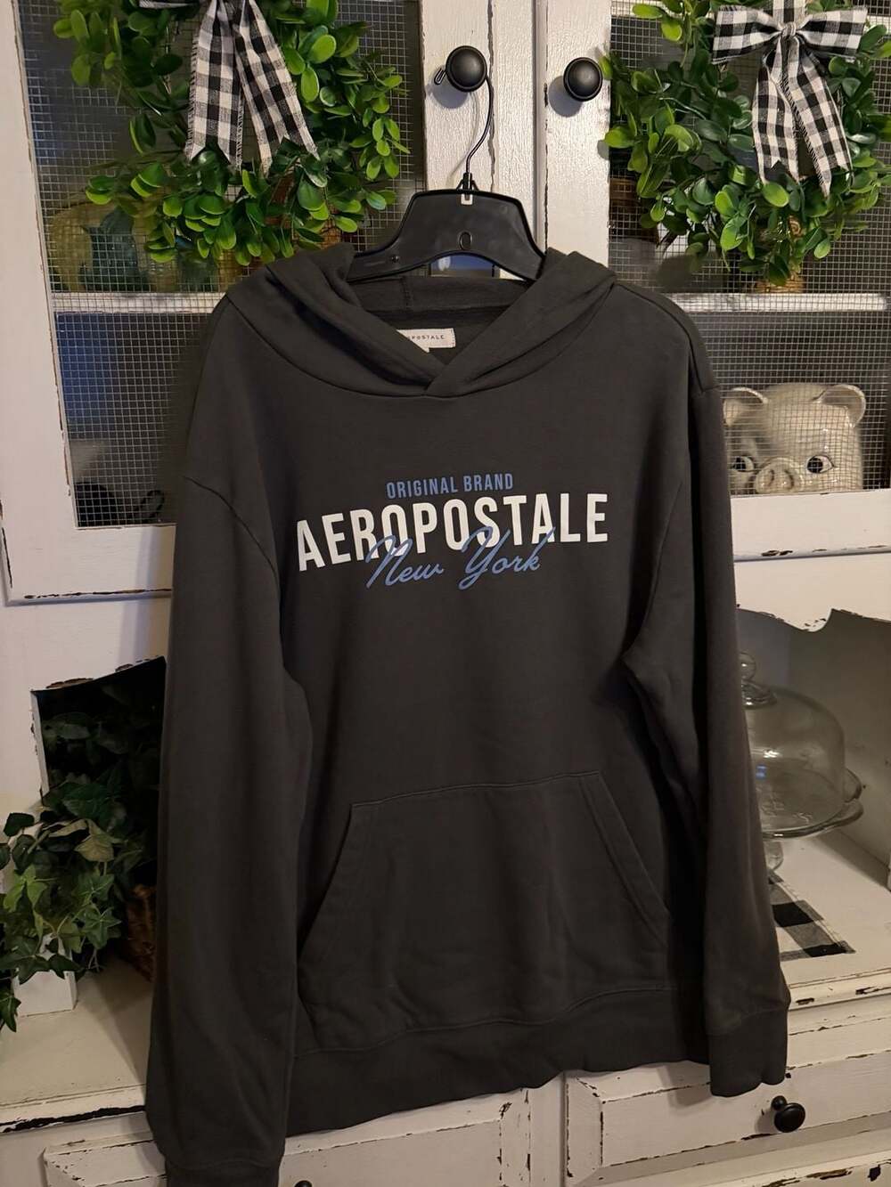 Aeropostale Hoodie Size L Charcoal Gray Pullover Sweatshirt